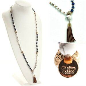 Marlyn Schiff Long Beaded Leather Tassel Necklace NWOT
